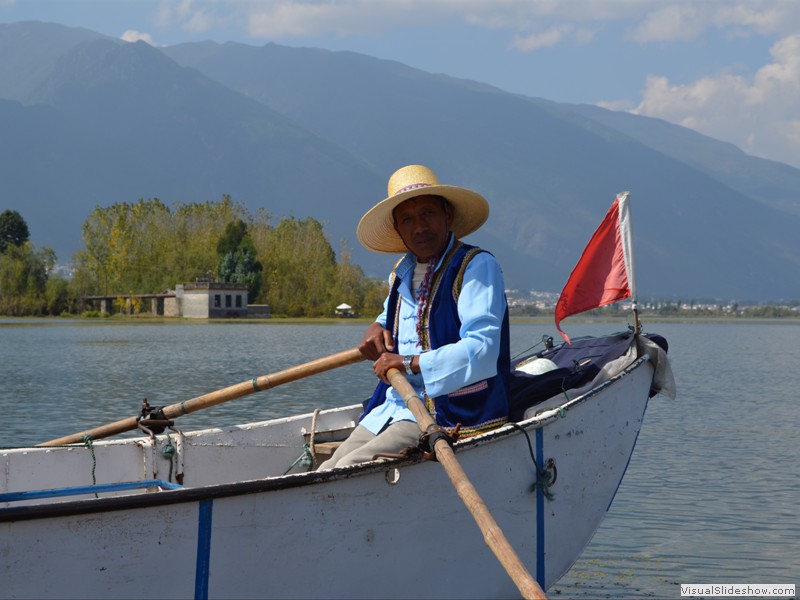 Our oarsman rowing us out into the lake.