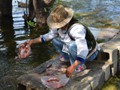 Cleaning the catch for the party.