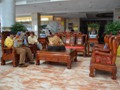 Brad and Claudette plan the day in the hotel lobby.