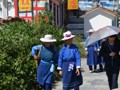 Old ladies in their ethnic clothes.