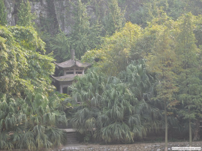 A pagoda netled in the side of Elephant Hill.