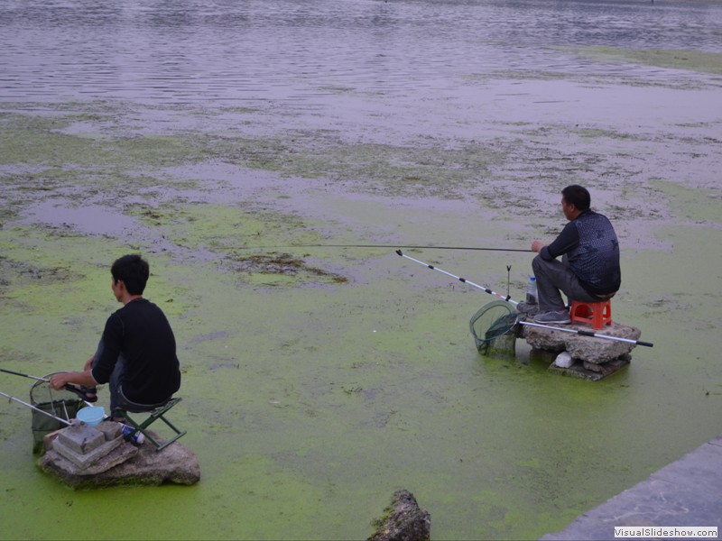 Men fishing in the river.