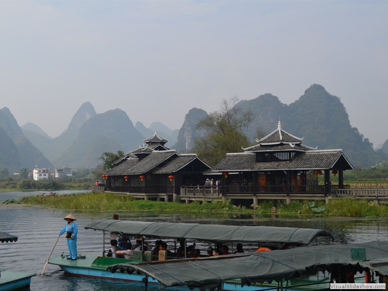 Busy with tour boats coming and going.