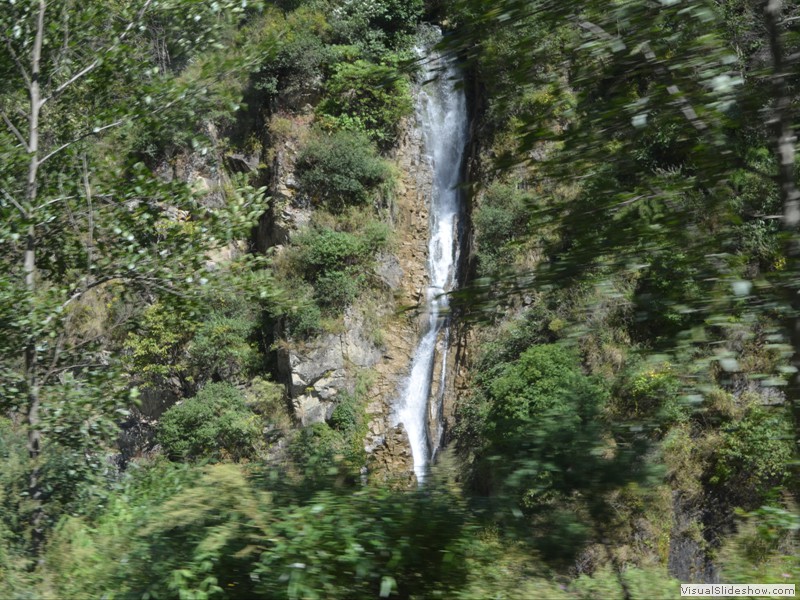 A small waterfall flows into the stream.