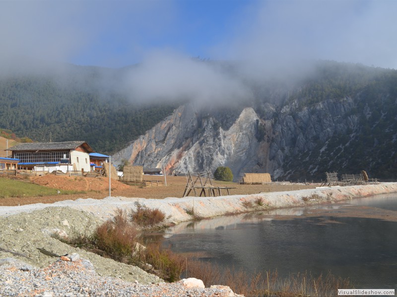 Fog on a small lake near Shangri-La