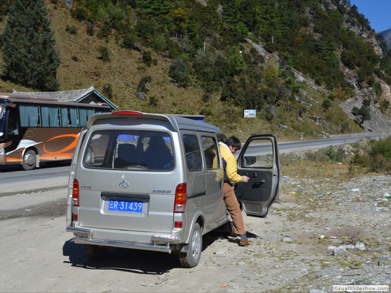 Our tour van during a roadside rest stop.