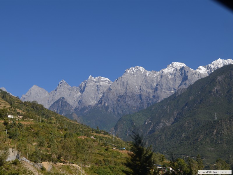 A great view of the snowcapped mountains.