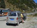 Our tour van during a roadside rest stop.