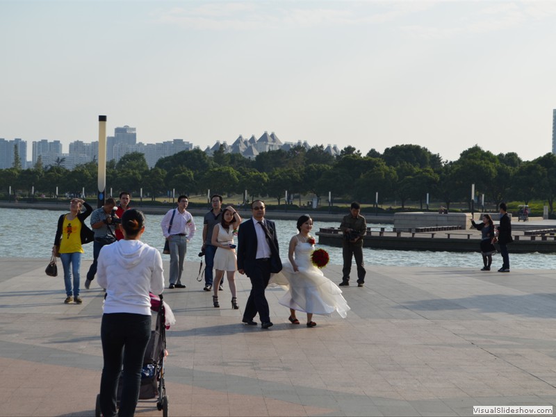 A wedding party at the lake.